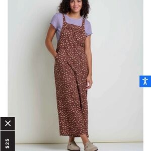 Women’s Toad&Co Taj Hemp Overalls Chestnut Brown Floral, Size L